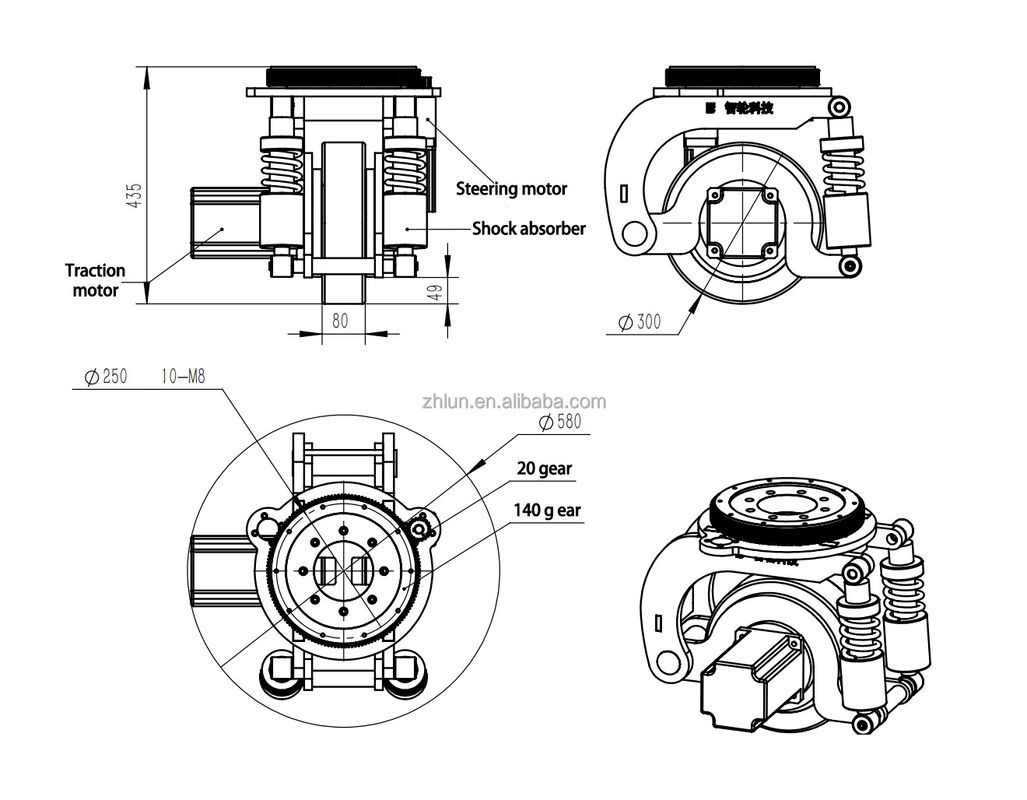 roue de direction d'entraînement d'AGV d'entraînement de moteur à courant alternatif de C.C de 300mm de roue de puissance verticale horizontale d'Assemblée
