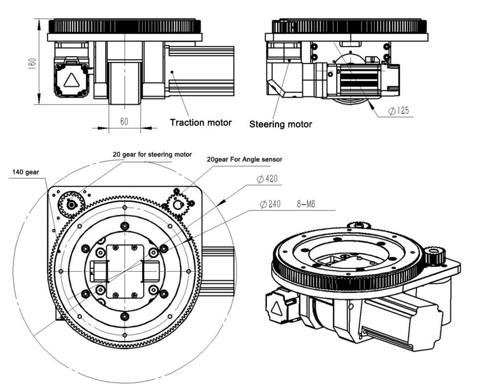 ZL-160 doublent la roue d'entraînement d'AGV de soutien construite en réducteur d'engrenage planétaire
